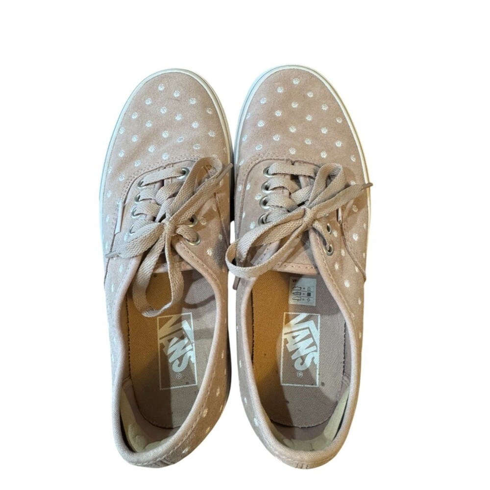 SOLD-Vans Authentic Platform 2.0 Suede Polka Dot Sneakers - Light Pink & White - Picture 5 of 14